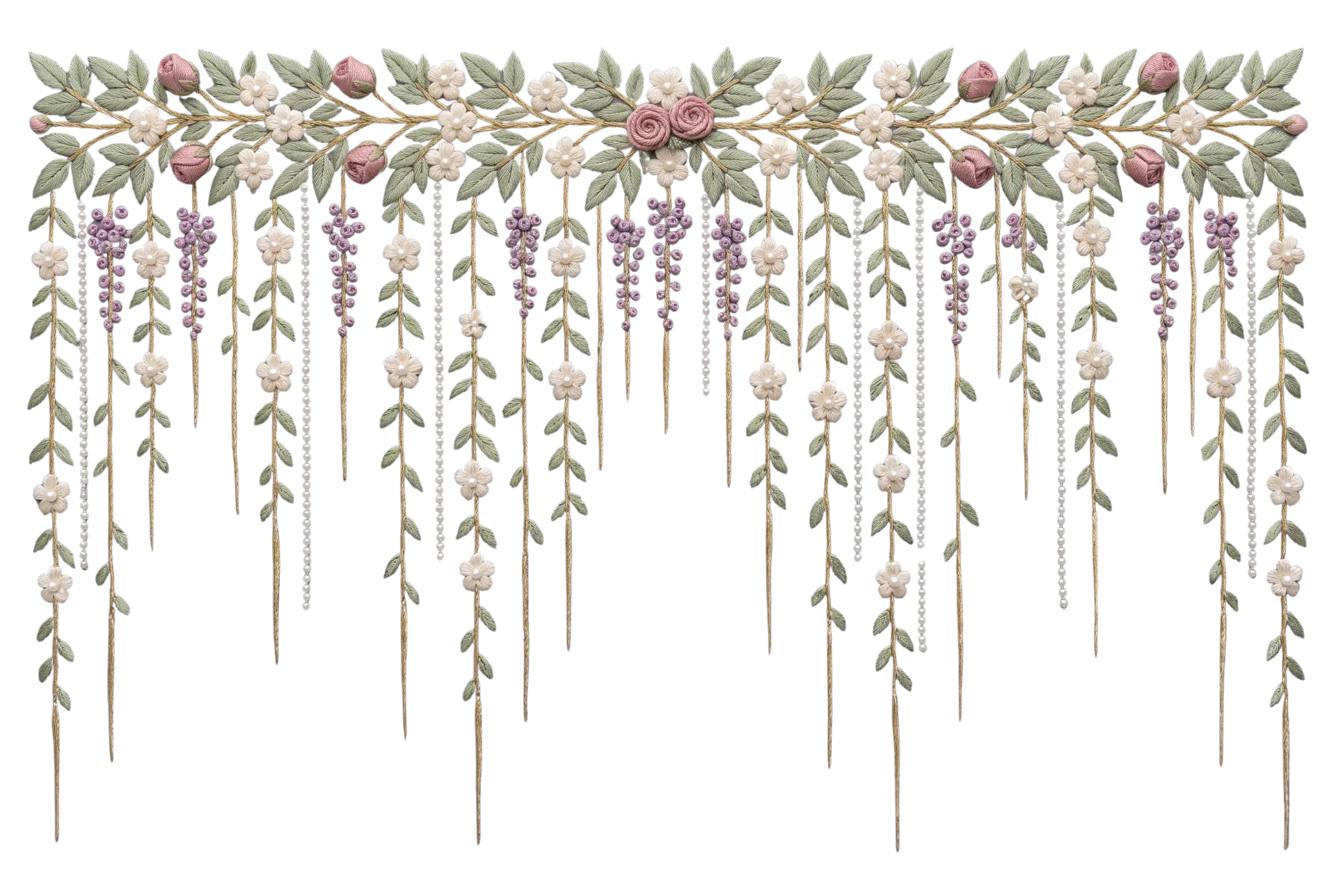 Hanging ivy vines with small flowers and string lights
