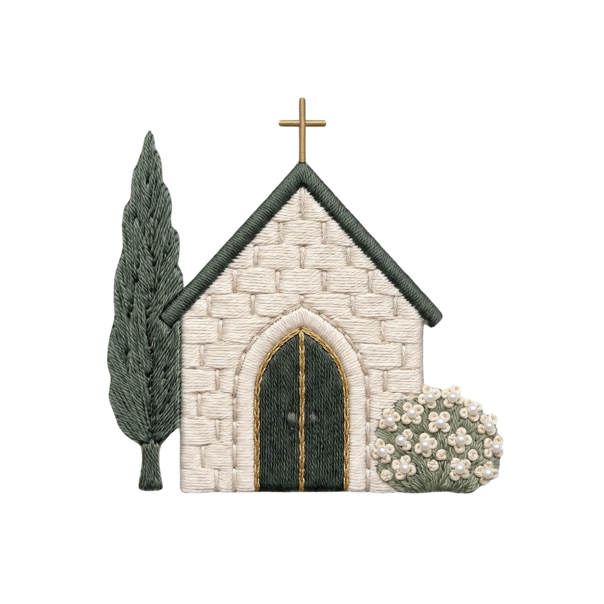 Painted stone chapel with flowers